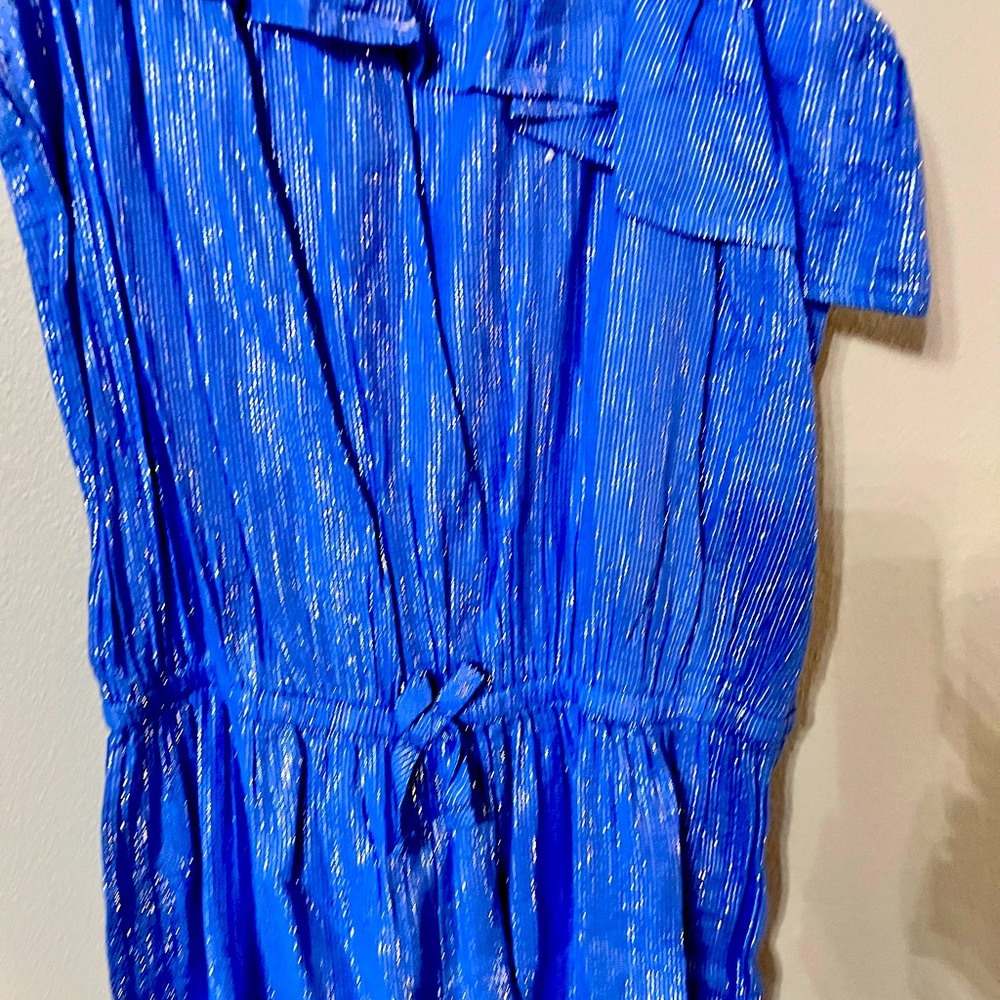 Blue and silver shimmer one piece pant and off the should top - precious on ❤️